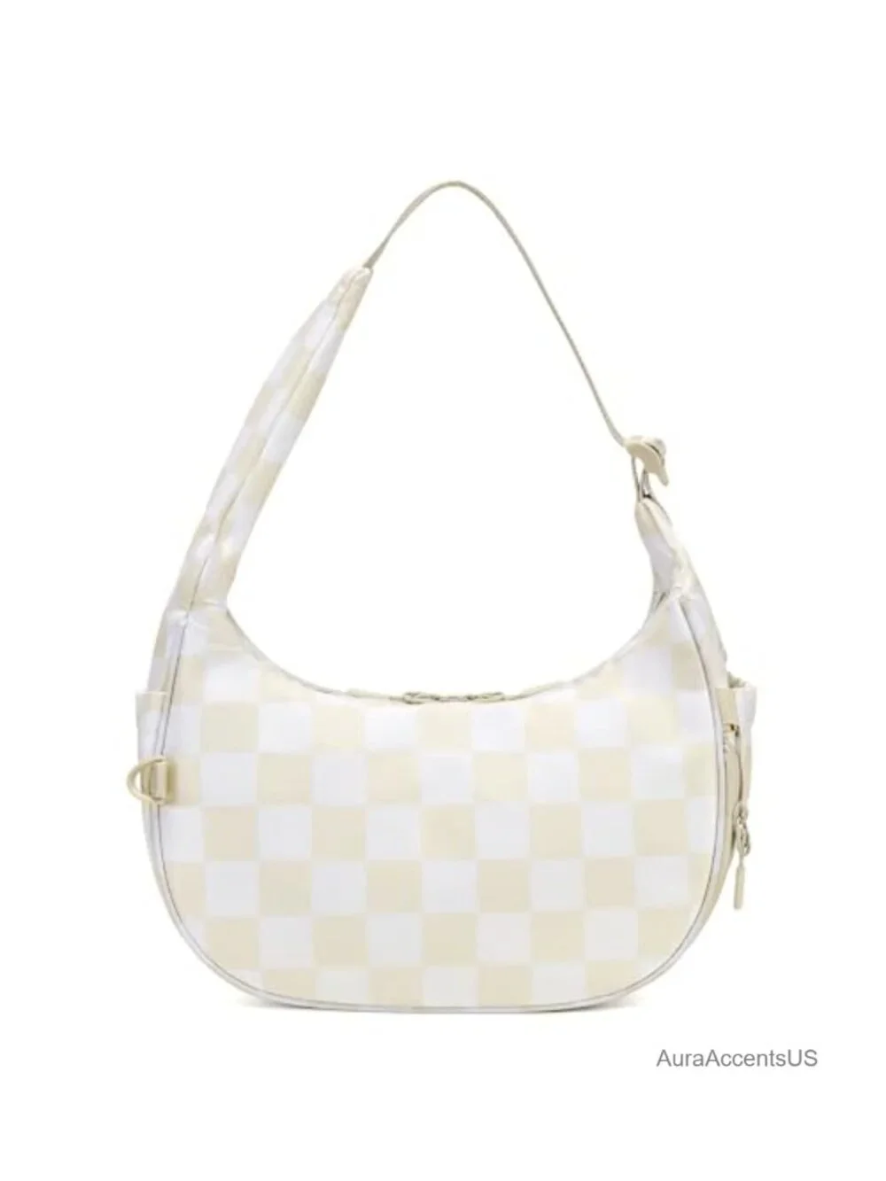 Checkered Crescent Shoulder Bag Nylon Hobo Purse with Anti-Theft Pocket